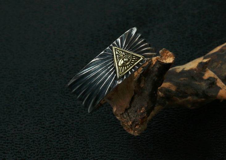 Men's vintage omniscience eye sterling silver ring