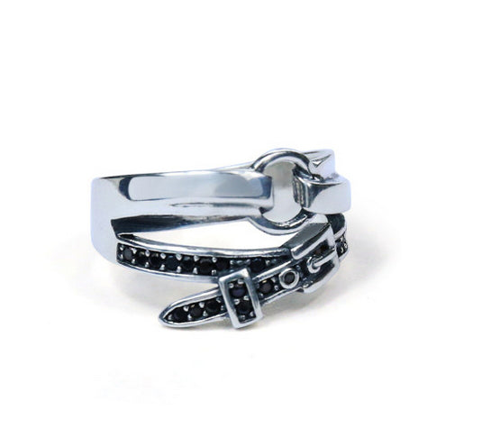 Men's fashion belt sterling silver ring