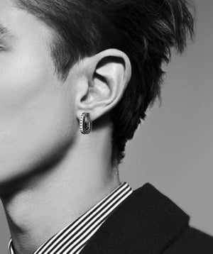 Men's fashion double grommet sterling silver ear studs
