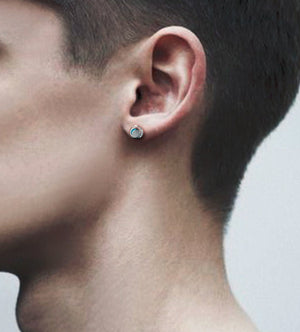 Men's fashion volume button sterling silver ear studs