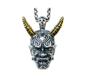 Men's sterling silver horned prajna pendant necklace