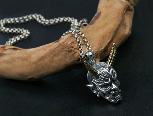 Men's sterling silver horned prajna pendant necklace