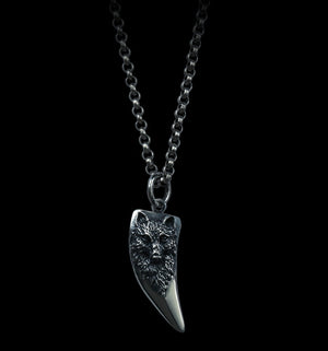 Men's fashion sterling silver wolf tooth pendant necklace