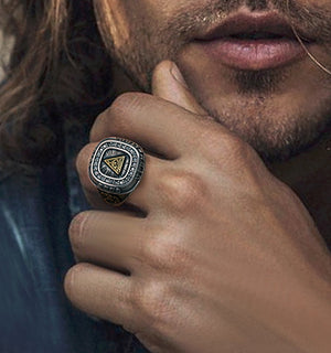 Men's vintage omniscience eye sterling silver ring