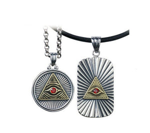 Men's vintage sterling silver omniscience eye pendant & necklace
