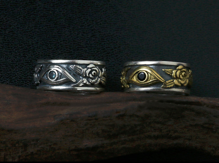 Men's vintage god eye sterling silver ring