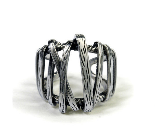 Men's fashion weave sterling silver ring