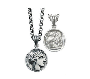 Men's vintage sterling silver roman coin pendant necklace