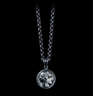 Men's vintage sterling silver roman coin pendant necklace
