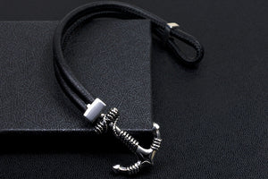 Men's fashion sheepskin titanium steel anchor rudder bracelet