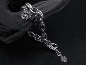 Men's fashion rudder cross sterling silver bracelet