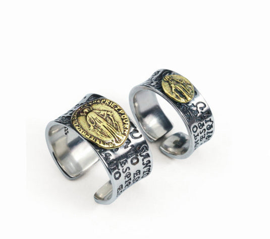 Fashion Jesus Maria couple sterling silver ring