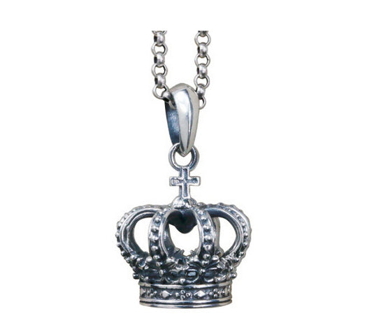 Men's vintage sterling silver crown pendant & necklace