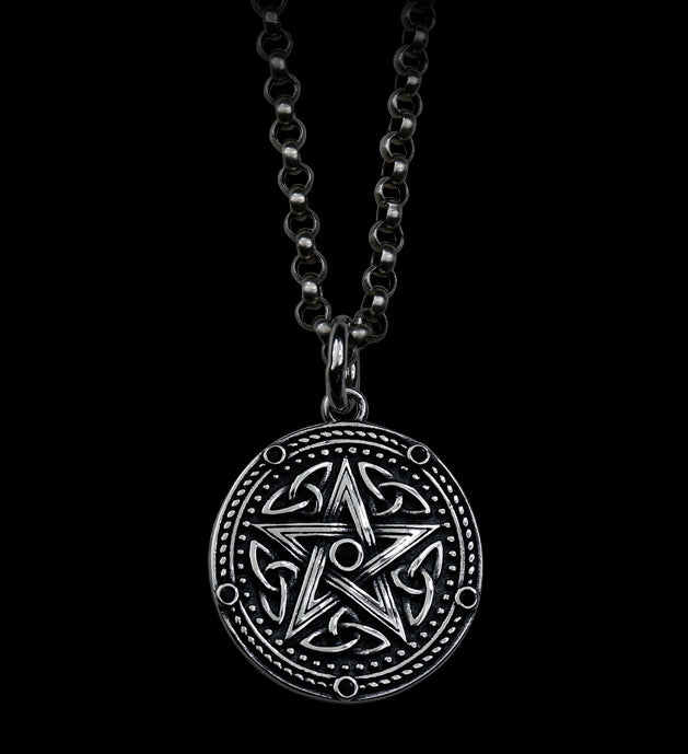 Men's fashion sterling silver magic pentagram pendant necklace