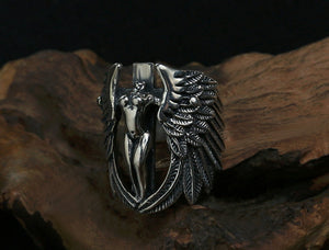 Men's fashion angel sterling silver ring