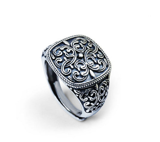 Men's fashion tang grass sterling silver ring