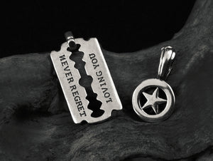 Men's fashion sterling silver blade star pendant & necklace