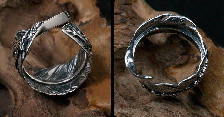 Men's vintage feather sterling silver ring