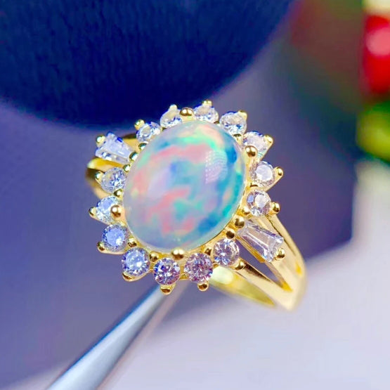 Colorful natural opal sterling silver free size ring