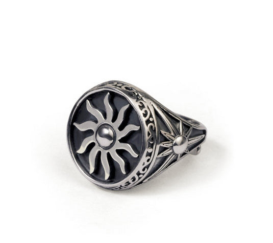 Men's fashion turning sun sterling silver ring