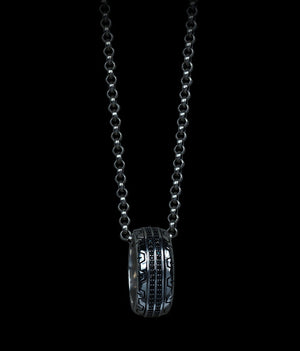 Men's unique sterling silver tire pendant & necklace