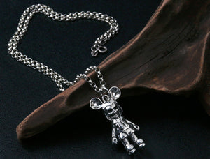Men's hip hop sterling silver mickey skull pendant & necklace