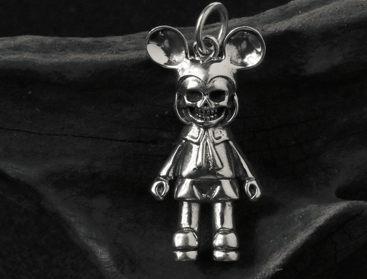 Men's hip hop sterling silver mickey skull pendant & necklace