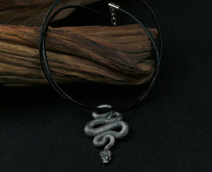 Men's sterling silver snake pendant & necklace