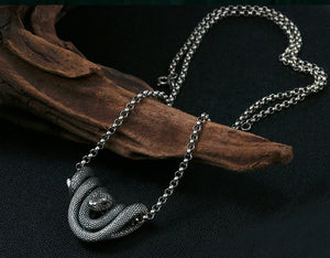Men's fashion sterling silver snake pendant necklace