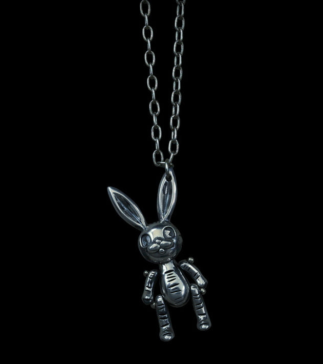 Men's sterling silver evil rabbit pendant & necklace