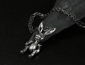 Men's sterling silver evil rabbit pendant & necklace