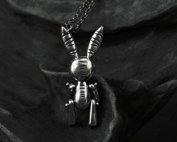 Men's sterling silver evil rabbit pendant & necklace