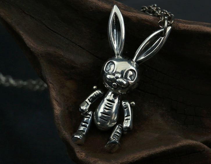 Men's sterling silver evil rabbit pendant & necklace