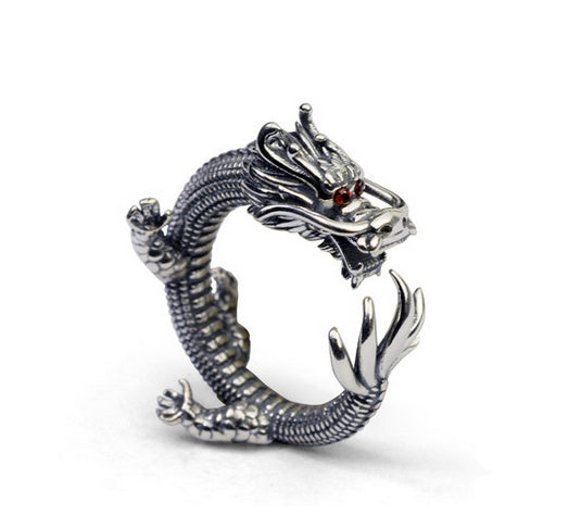 Men's vintage 3D dragon sterling silver ring