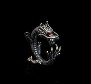 Men's vintage 3D dragon sterling silver ring