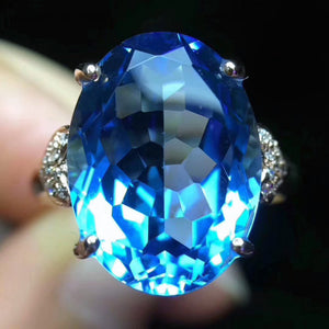 Swiss blue topaz sterling silver free size ring - MOWTE