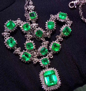 Luxury sterling silver natural emerald necklace - MOWTE