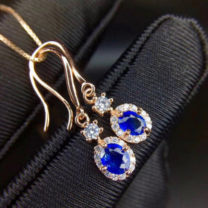 Natural oval cut sapphire sterling silver earrings - MOWTE