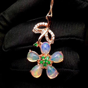 Natural opal sterling silver pendant and necklace - MOWTE
