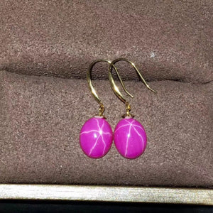 Natural ray ruby sapphire 18k gold hook dangle earrings - MOWTE