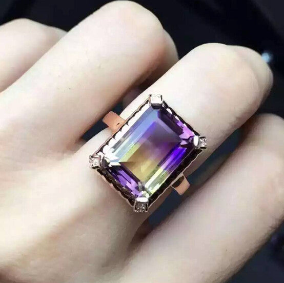 Luxury natural ametrine sterling silver free size ring