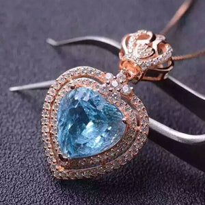 Fashion natural heart cut blue topaz sterling silver necklace - MOWTE