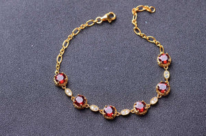 Genuine red garnet sterling silve bracelet anniversary gift - MOWTE