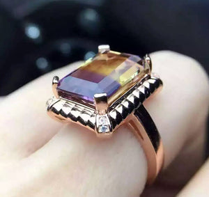 Luxury natural ametrine sterling silver free size ring - MOWTE