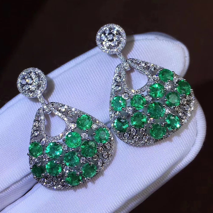 Natural luxury emerald sterling silver earrings