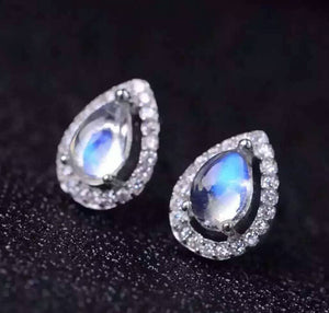 Fashion blue moonstone silver studs - MOWTE