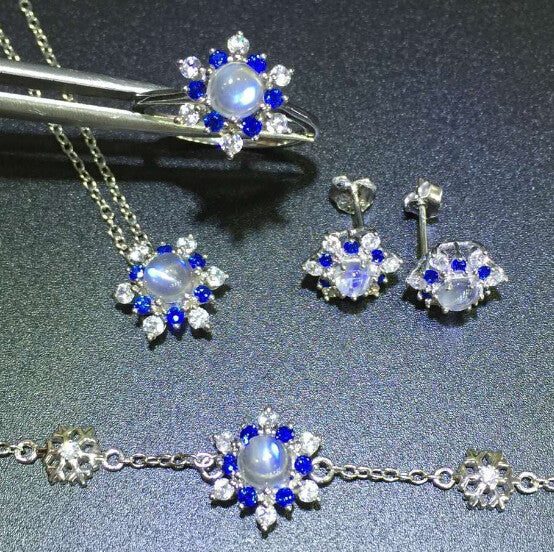 Fashion blue moonstone silver sets