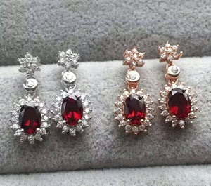 Fashion garnet dangle sterling silver earrings - MOWTE