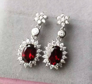 Fashion garnet dangle sterling silver earrings - MOWTE