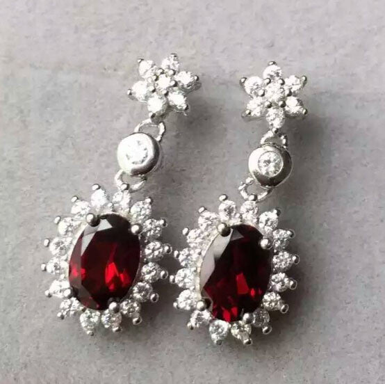 Fashion garnet dangle sterling silver earrings